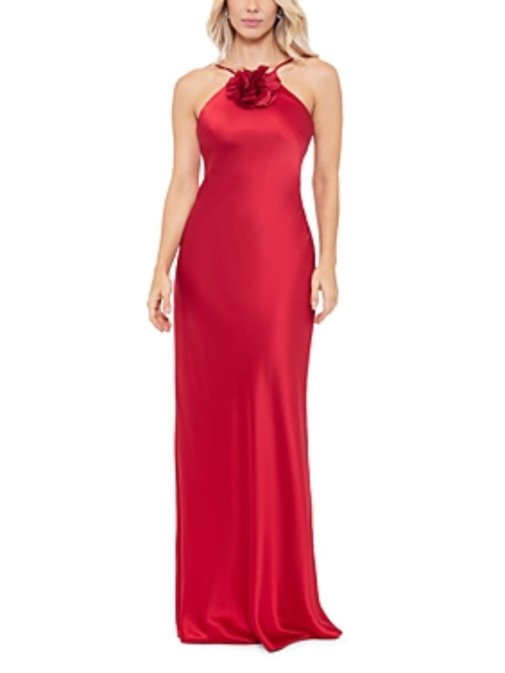 AQUA Sleeveless Satin Flower Gown